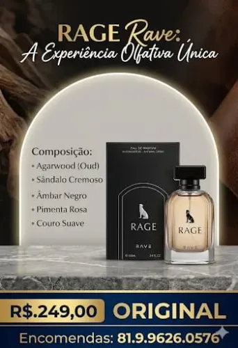 Perfume Árabe RAGE Rave com 100ml.