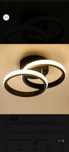 Luminária de teto moderna LED, 3 cores, ideal para quarto. Apenas R$30!