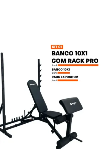 Banco Supino Regulável MegaGym 10x1 c/ Extensora+Scott+Rack Agachamento 