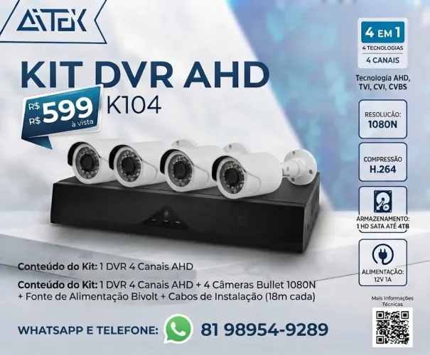 KIT DVR AHD 4 canais