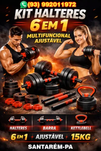 Kit Halteres 6 em 1 Multifuncional Ajustável, 15kg, Barra e Kettlebell| Novo de Fábrica