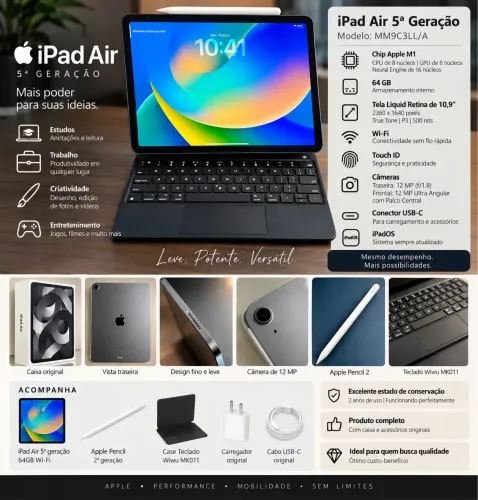 iPad Air 5ª geração M1 + Apple Pencil 2