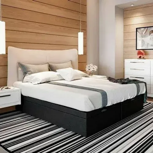 Kit de Colchão King Star no King Size branco e Cama Base Baú King preto