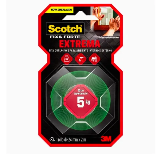 Scotch, 3M, Fixa Forte, Fita Dupla Face, Fixação Extrema, 24mm x 2m