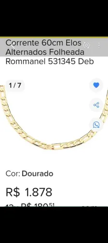 Vendo cordão folheado a ouro da Rommanel antialérgico com 3 camadas de ouro 24/18/22k