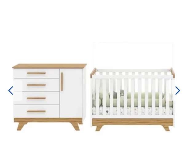 Berço que vira cama + cômoda infantil retrô branco