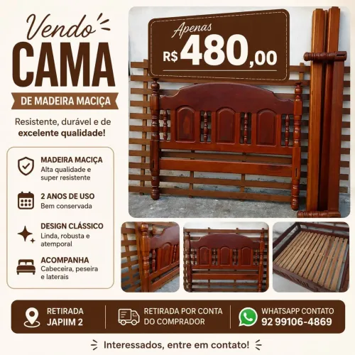VENDE-SE CAMA DE MADEIRA MACIÇA USADA 