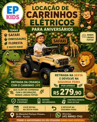Aluguel de Carrinhos Elétricos Infantil para Festas de Aniversário e Eventos