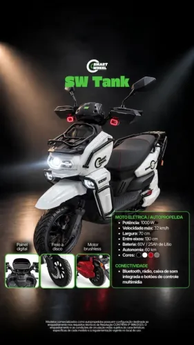 Smart Wheel SW Tank Pro Vermelha 1000W com NFC e Bateria 72V