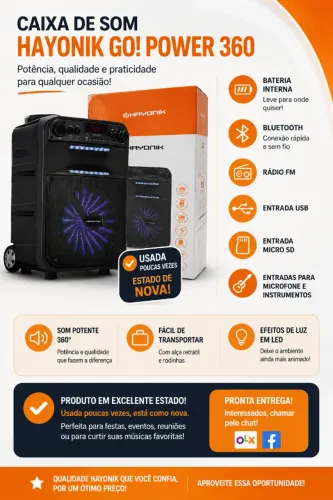 Caixa de Som Hayonik Go! Power 360 - Estado de Nova