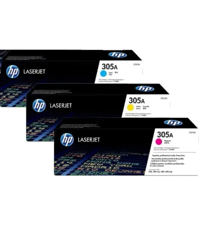 Toner HP 305a kit amarelo azul e magenta