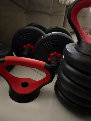 Kit Halteres 6 em 1 Peso Musculação até 20kg Ajustável Preto