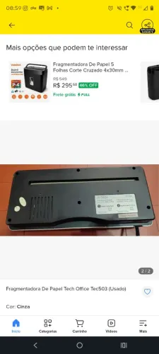 Fragmentadora De Papel Tech Office Tec503 funcionando perfeitamente e com lixeira própria