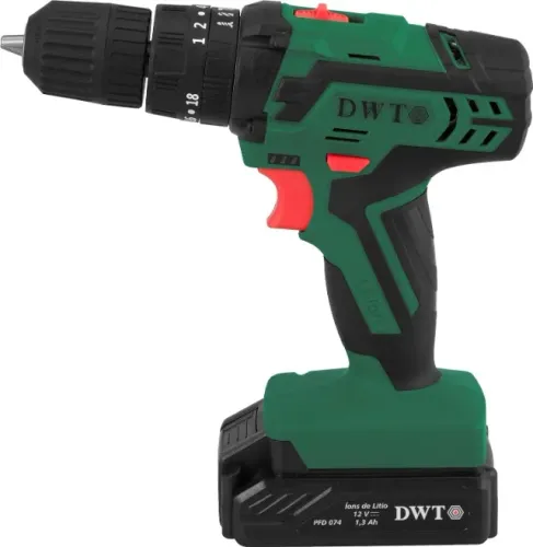 Parafusadeira/Furadeira Impacto DWT Bateria, 12 V, Fonte Bivolt, Jogo Com 74 peças