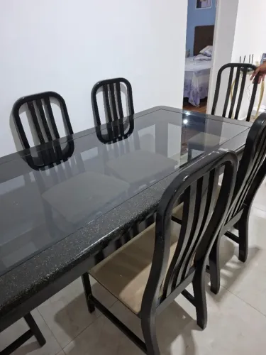 Mesa 6 cadeiras com vidro