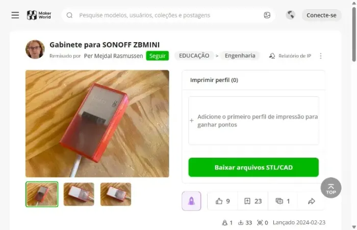 Gabinete Impresso 3D para Sonoff ZBMINI