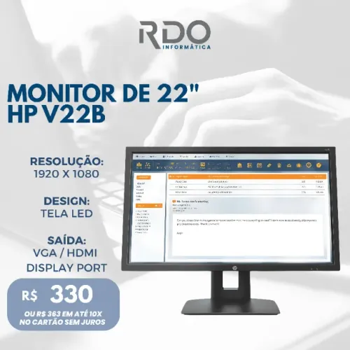 Monitor HP V22b 22" LED Full HD 1920x1080 VGA HDMI DisplayPort - Monitor de Alta resolução