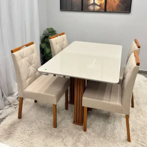 Mesa de Jantar Florença 120x80cm com Vidro e 4 Cadeiras Jasmim em Veludo Estofadas Lj Móve