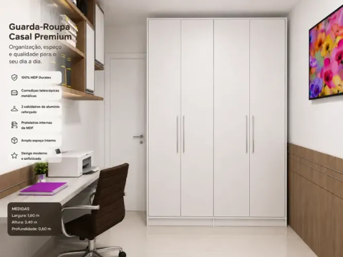 GUARDA-ROUPA CASAL PREMIUM 100% MDF DURATEX - DIRETO DE FÁBRICA