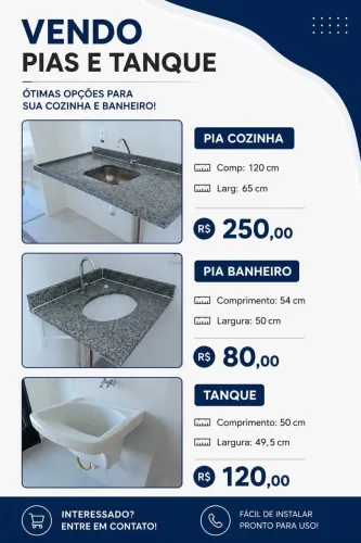 Pia cozinha, pia banheiro e tanque