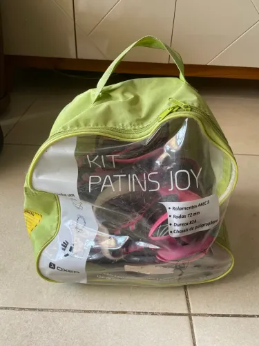 Patins Feminino Ajustável Rosa + Kit Proteção + Capacete