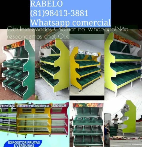 Vasca Expositor de Frutas e verduras de parede e central em MDF15mm e MDF Naval 