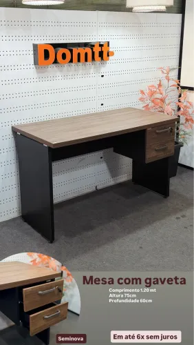 Mesa com gaveta amadeira com detalhes preto -Reforçado