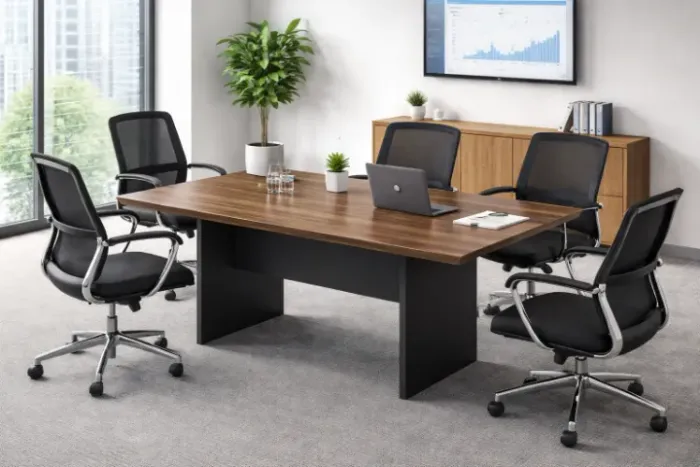 Mesa de Reunião Escritório 0,75x2,00x1,00cm (NOGAL + PRETO) SUPER PROMOÇÃO!