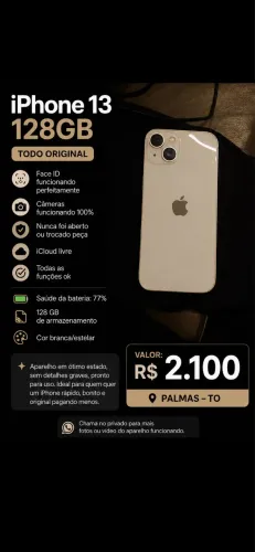. iPhone 13 128GB Branco Estelar - Todo Original