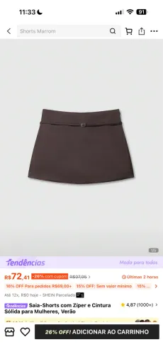Short saia marrom da shein 
