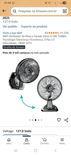 Ventilador WAP Flow Turbo 50cm 180W Mesa e Parede 127V