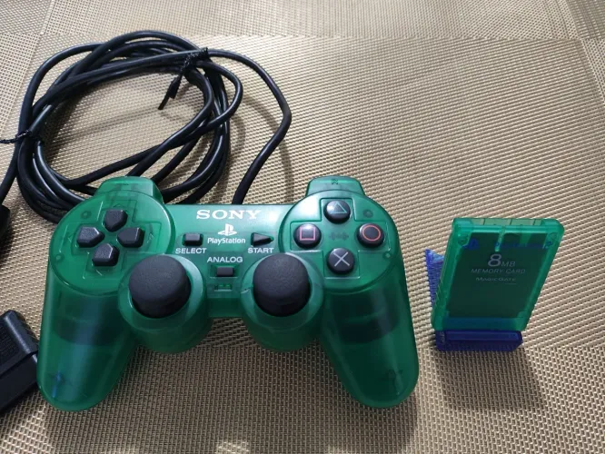 Controle Playstation 2- PS2 verde emerald + memory Card  