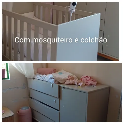 Berço c/ colchão Ortobom que vira cama e cômoda 