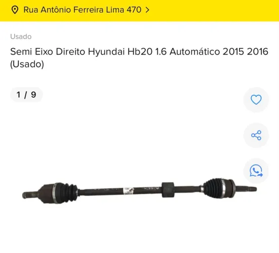 SEMI EIXO DIREITO HYUNDAI HB20 1.6 AUTOMÁTICO 2016