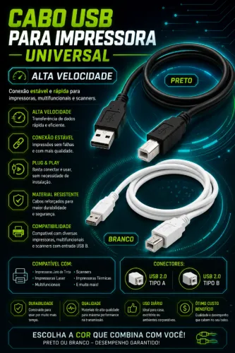Cabo Usb Para Impressora Universal Alta Velocidade