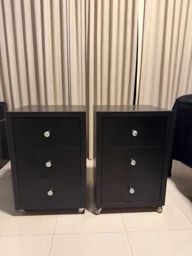Conjunto Mesas de Cabeceira MDF Preto Trama