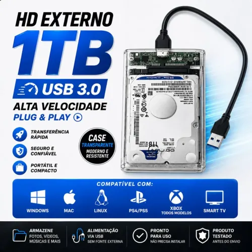 Hd externo 1tb seu ps4 e ps5 xbox series s e x