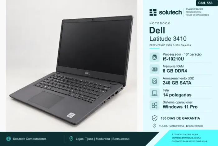Notebook Dell Latitude 3410 i5 (10ª) | 8GB  | SSD 240GB | Tela 14" | Win 11 Pro - Garantia
