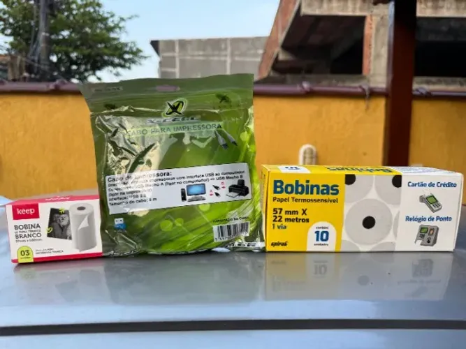 Kit Comercial: 13 Bobinas Térmicas + Cabo de Impressora 5m (Novos)