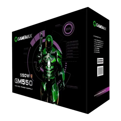 Fonte Gamemax, 550W, 80 Plus Bronze, PFC Ativo, Com Cabo, Preto - GM550