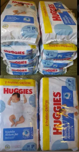 8 pacotes, de Fralda huggies,rápida absorção, tamanho p,c/38 unidades cada pcte.