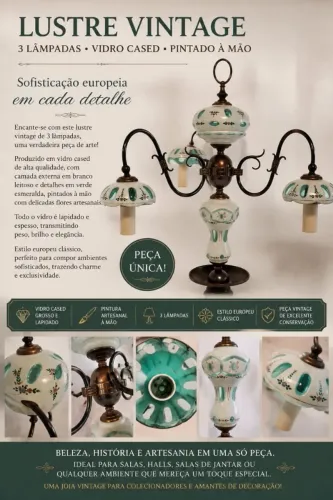 LUSTRE VIDRO CASED - PINTADO A MAO ( ESTILO BOHEMIAN TCHECO ANOS 70