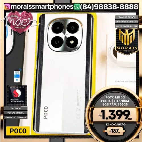 CELULAR GAMMER - Poco M8 5G - Prata, Black - 256GB | 8GB RAM - LACRADO | GARANTIA| ENTREGA