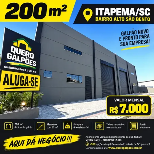 Galpões de 200 m2 Itapema sc Alto Sao Bento