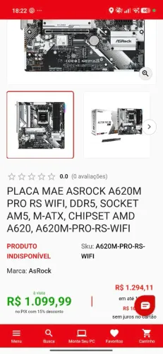 Placa mãe am5 top top asrock a620m pro rs wifi - aceito trocas