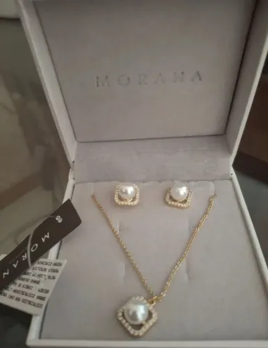 kit morava semi joia dourada com pérola, nova!