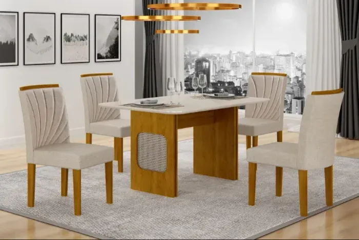 Conjunto de Mesa 1,20 c/ 4 Cadeiras MDF Tampo Smart Lara