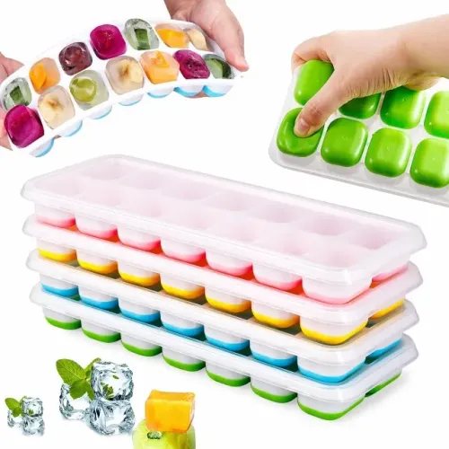 FORMA DE GELO DE SILICONE COM TAMPA MOLDE PARA CONGELAR PAPINHA DE BEBÊ CUBOS DE GELO DESE