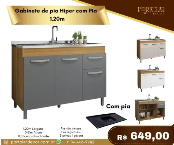 Gabinete de Pia hiper com pia 1,20m a pronta entrega