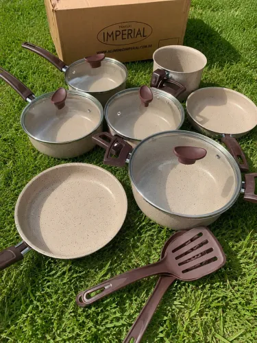 Conjunto de Panelas Capuccino 10 Peças Antiaderente  Não Gruda